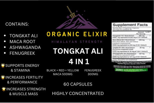 Organic Elixir® Tongkat Ali 4 in 1  Ashwagandha Maca Fenugreek Power Up Capsules (60)